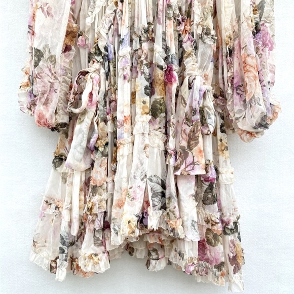 ZIMMERMANN Brighton Frill Billow Floral Georgette Minidress Size AU 2 / US M (8) - Picture 5 of 11